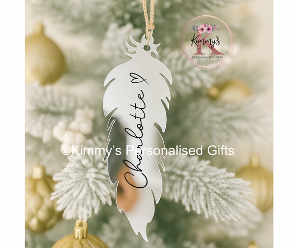 Silver Mirrored Feather Bauble