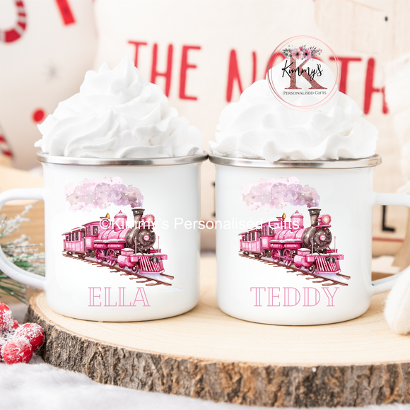 Pink Train Enamel Mug