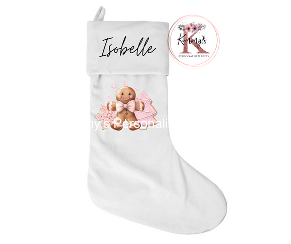 Christmas Pink Gingerbread Personalised Stocking