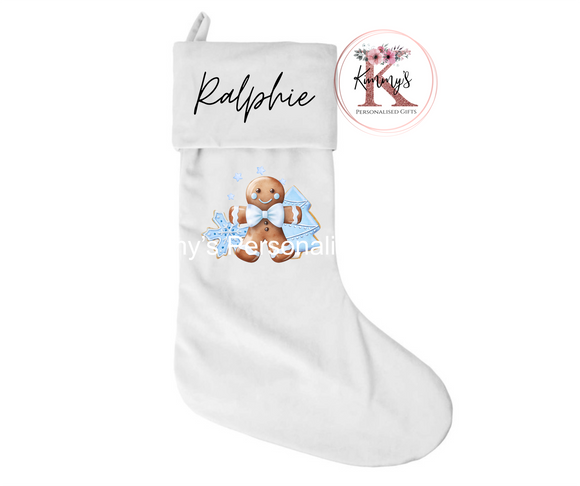 Christmas Blue Gingerbread Personalised Stocking