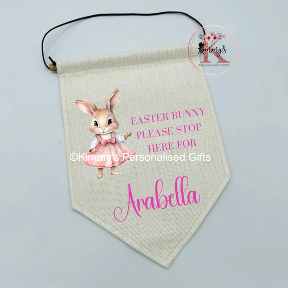 Pink Easter Bunny please stop here sign