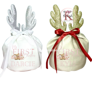 Pink First Christmas Antler Treat Bag