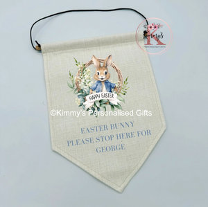 Blue Happy Easter Bunny Flag