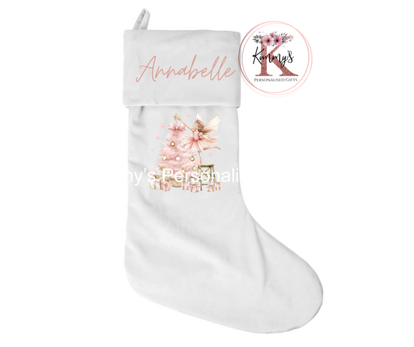 Christmas Pink Christmas Tree Personalised Stocking