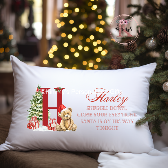 Initial Teddy Christmas Eve Pillowcase