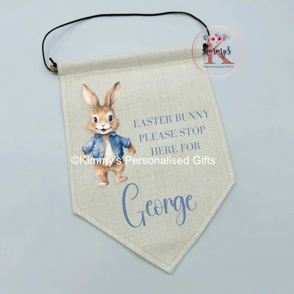Blue Easter Bunny please stop here sign