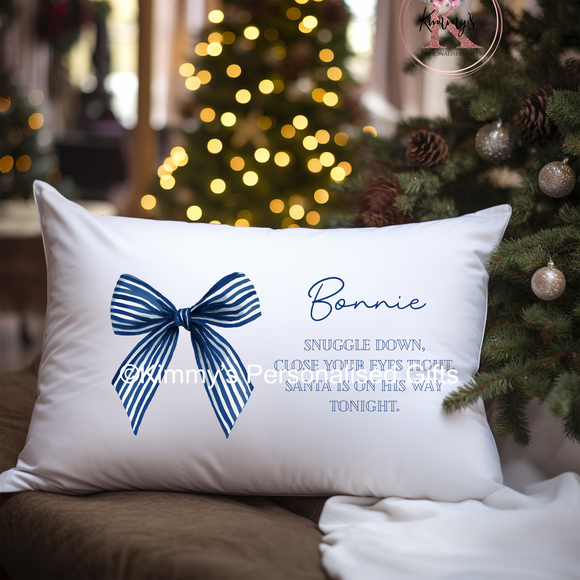 Navy Bow Christmas Eve Pillowcase