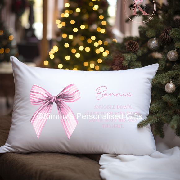 Pink Bow Christmas Eve Pillowcase
