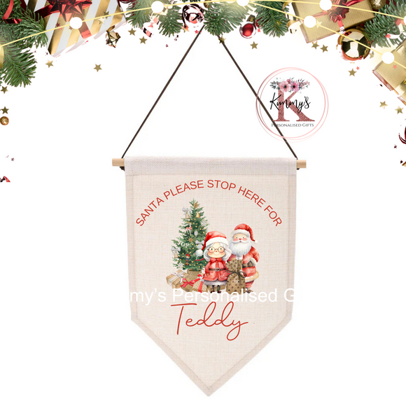 Santa Stop Here Flag (Santa & Mrs Claus Design)