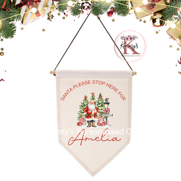 Santa Scene Stop Here Flag