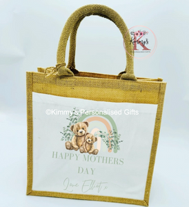 Green Rainbow Bear Jute Bag