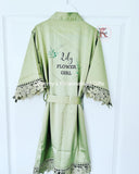 Childrens/kids Sage Matte Satin Lace Robes