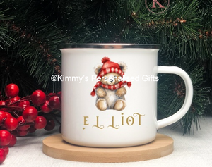 Teddy with Winter Hat Enamel Mug