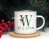 Green Christmas Letter Enamel Mug