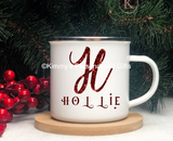 Red Glitter Letter Enamel Mug