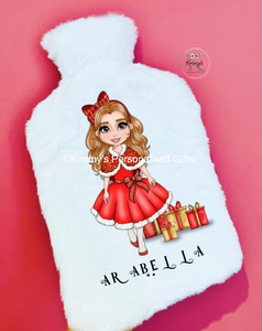 Red Winter Girl Hot Water Bottle