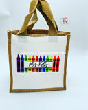 Pencil Teacher Jute Tote Bag