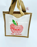 Apple Teacher Jute Tote Bag