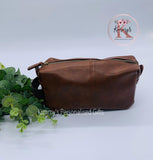Brown PU Leather Wash Bag