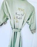 Childrens/kids Sage Matte Satin Lace Robes