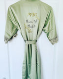 Childrens/kids Sage Matte Satin Lace Robes